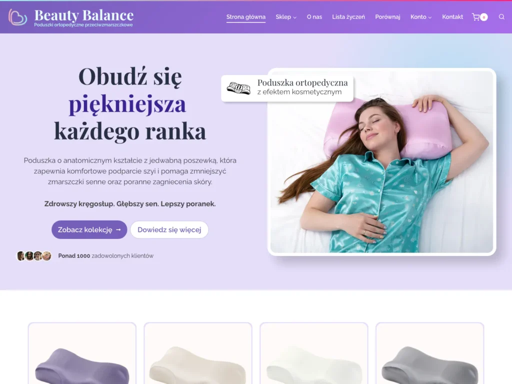 Главная страница магазина Beauty Balance с ортопедическими подушками