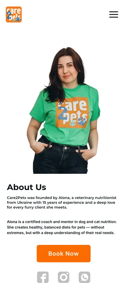 Care2Pets About page on mobile