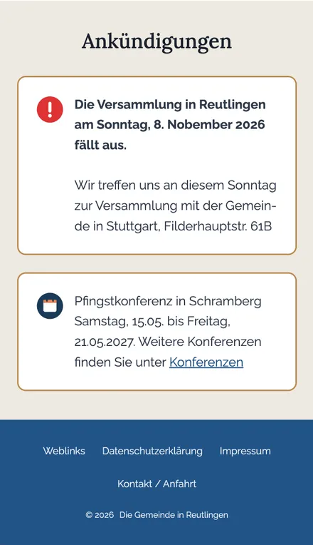 Announcements on a phone: cancelled meeting, conference