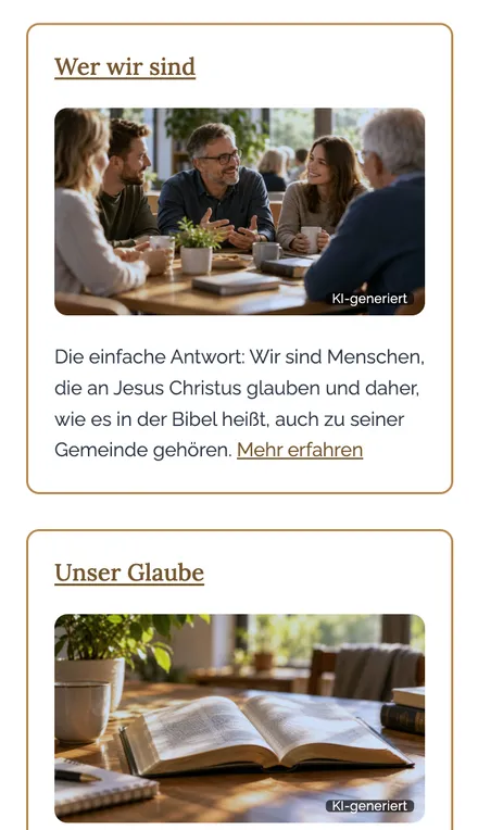 “Who we are” and “Our faith” sections on a phone