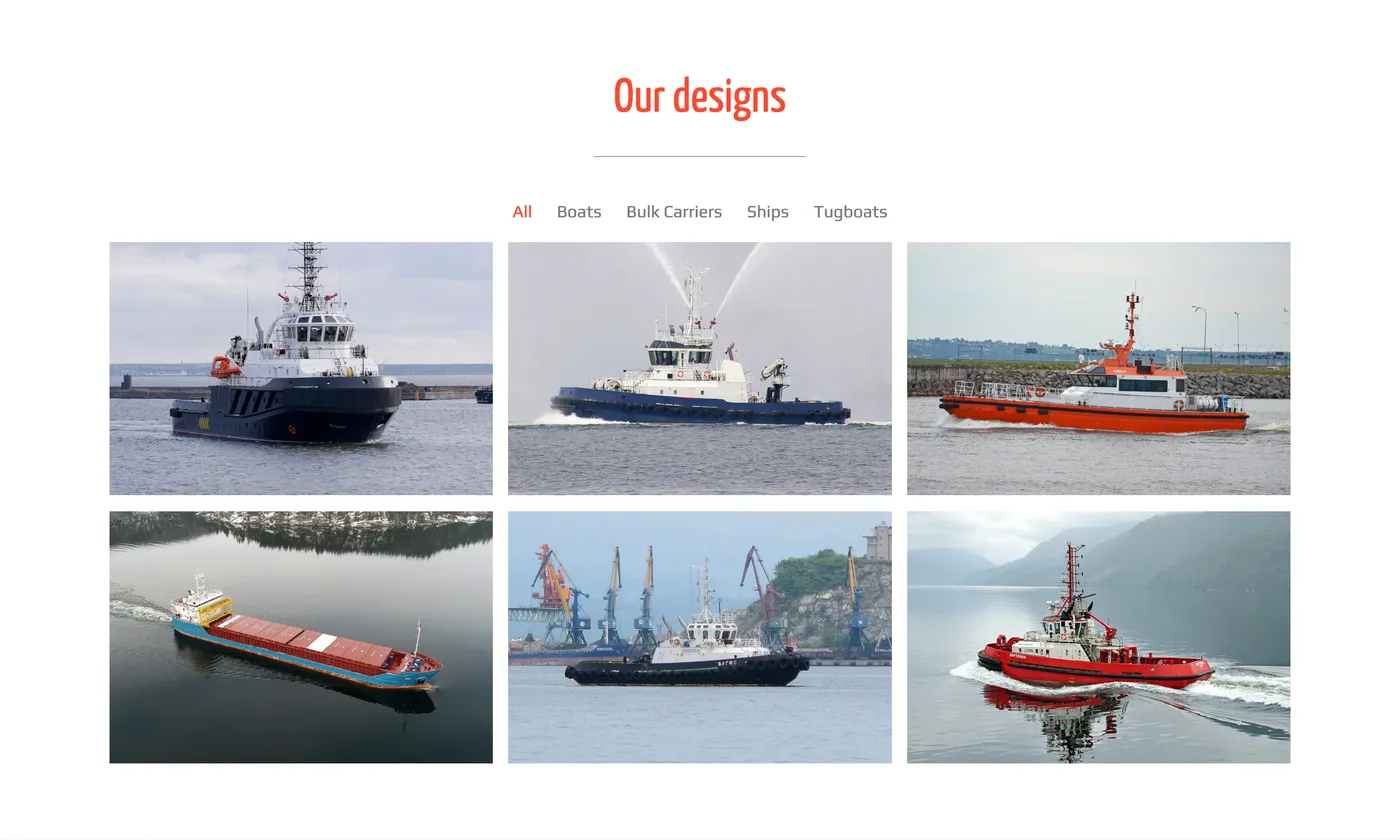 IMT Design project catalogue filtered by vessel type: tugs, boats, bulk carriers