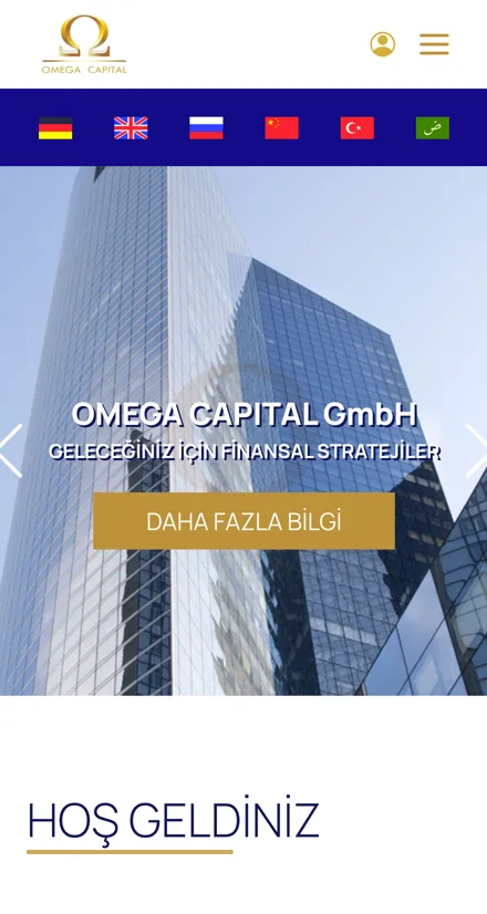 Turkish version of the Omega Capital home page on mobile