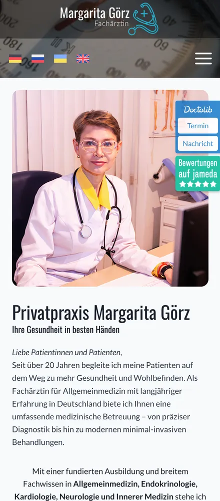 Home page on a phone, German version