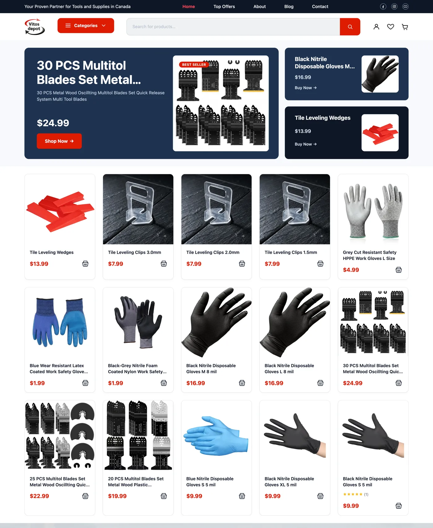 Vitos Depot online store home page: storefront with bestsellers and new arrivals