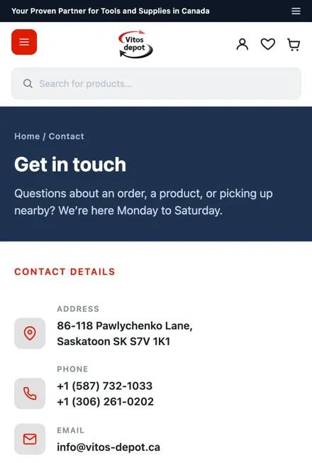 Vitos Depot contacts on mobile