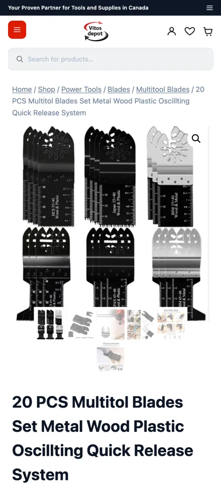 Vitos Depot product page on mobile